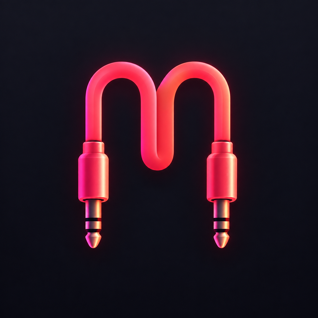 Meusic’s pink and orange audio cable, shaped like the letter M